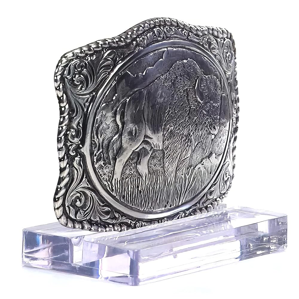 crumrine バックル Amazon.com: Nocona Men's Crumrine Silver Bison Scaloped